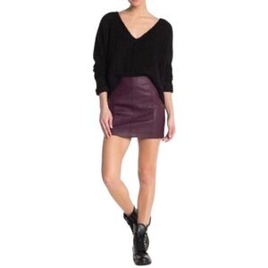 Free People Wine Fake Leather Mini Skirt